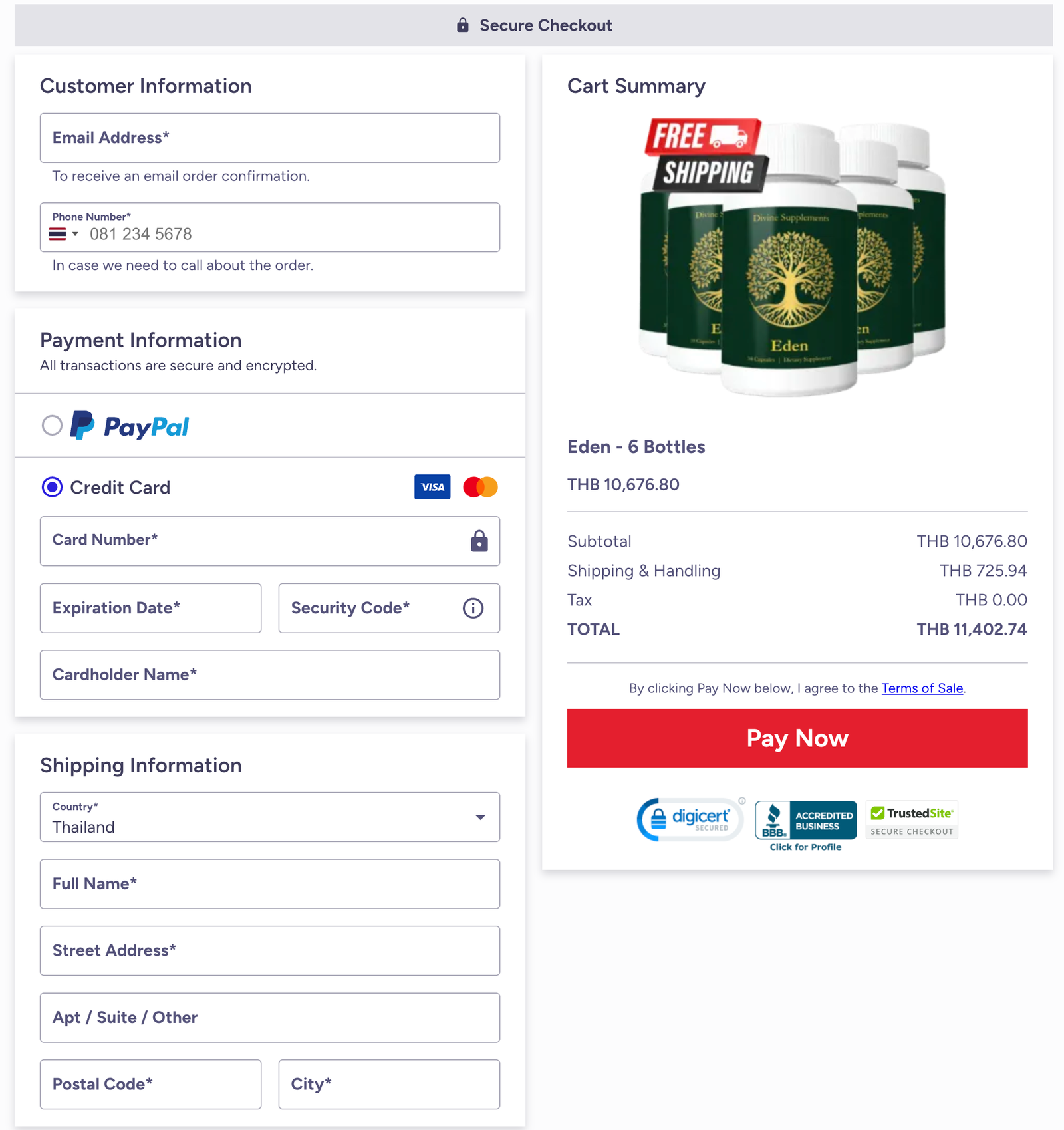 Eden Official Website Secure Order Page